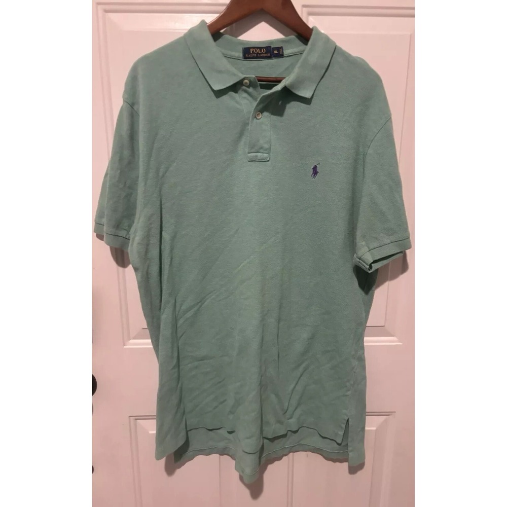 Polo Ralph Lauren XL Seafoam Mint Green Purple Polo Logo Casual Short Sleeve